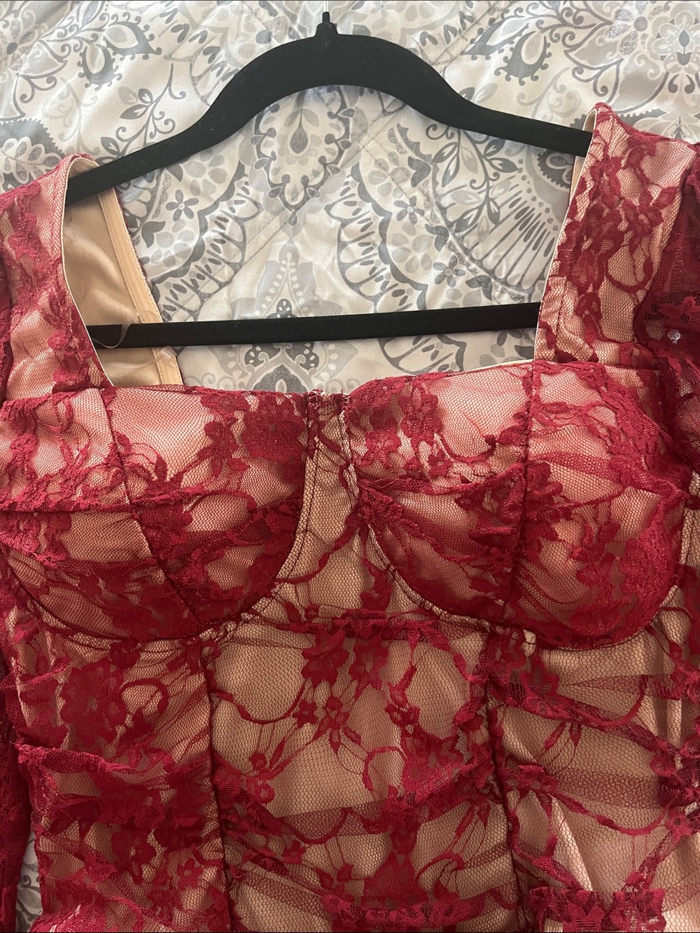 Madden Girl Wine Lace Long Sleeve Sweetheart Corset Top - Picture 4 of 5